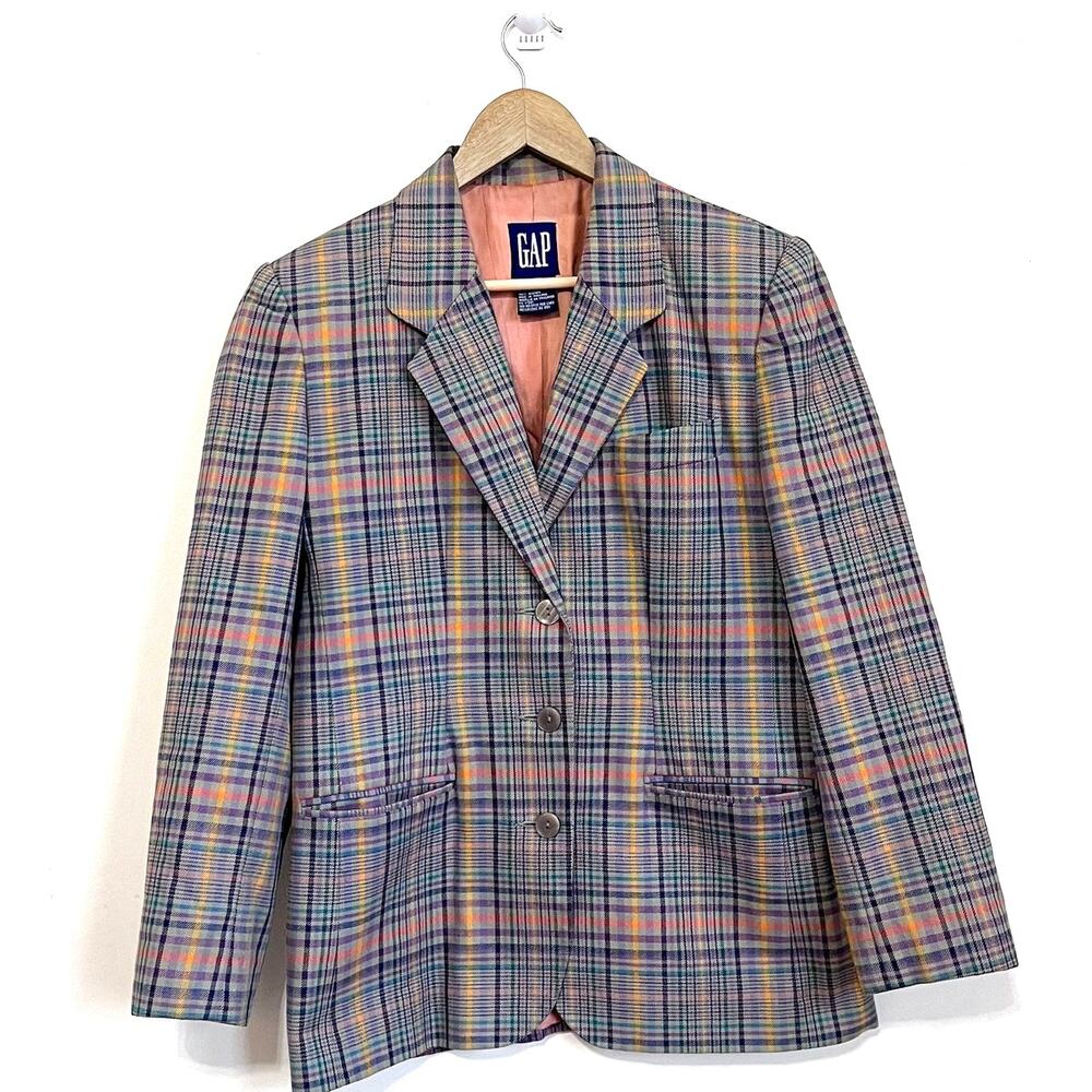 Vintage GAP Womens Preppy Sport Jacket Size M Plaid Academia Ivy League Blazer‎